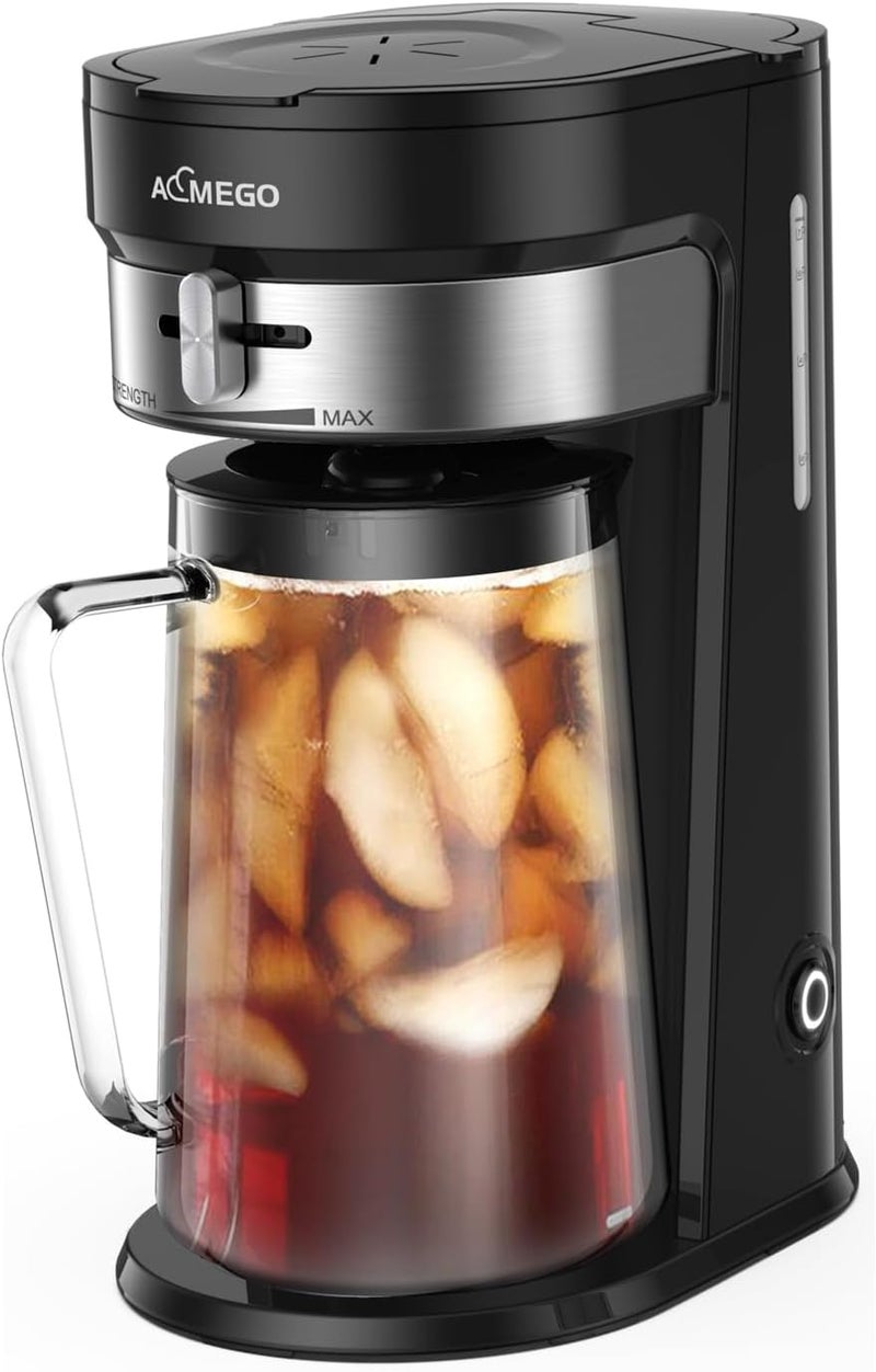 Aimego Iced Tea Maker, Brewing System with 2.5-quart Glass Pitcher, sliding strength selector, Stainless Steel Decoration, Reusable Filter (Black) - Image 1